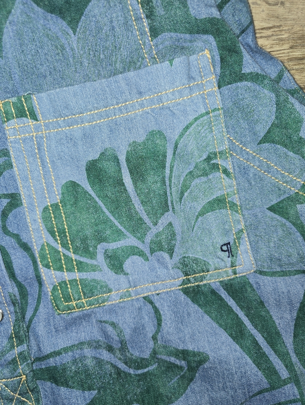 Anthropologie Pilcro Denim Shift Dress Green Floral Sleeveless Button Front Size - Picture 9 of 13